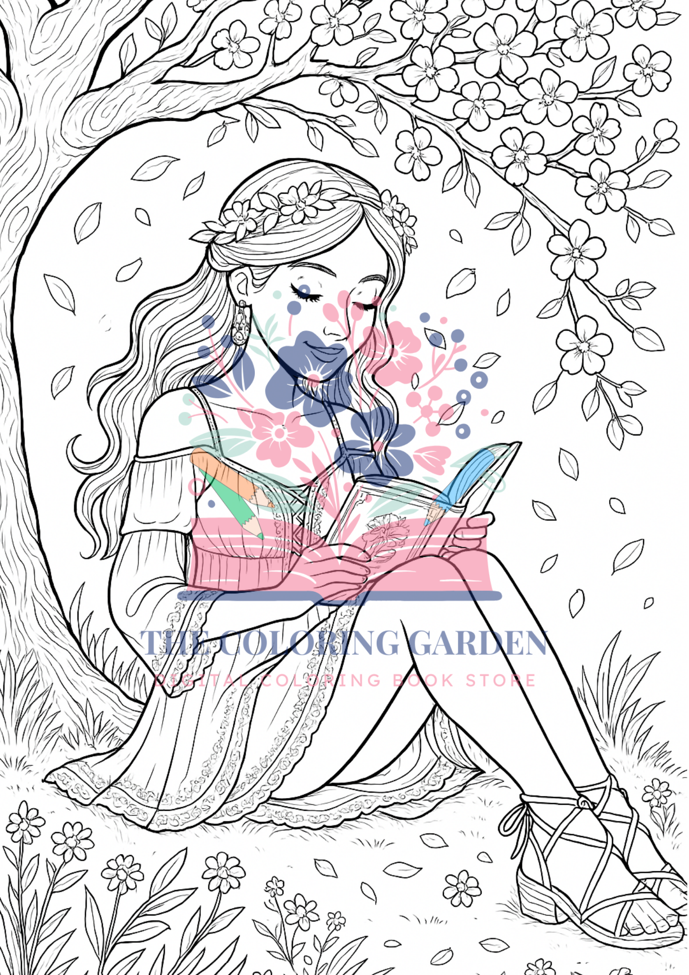 Reading Girls Coloring Book