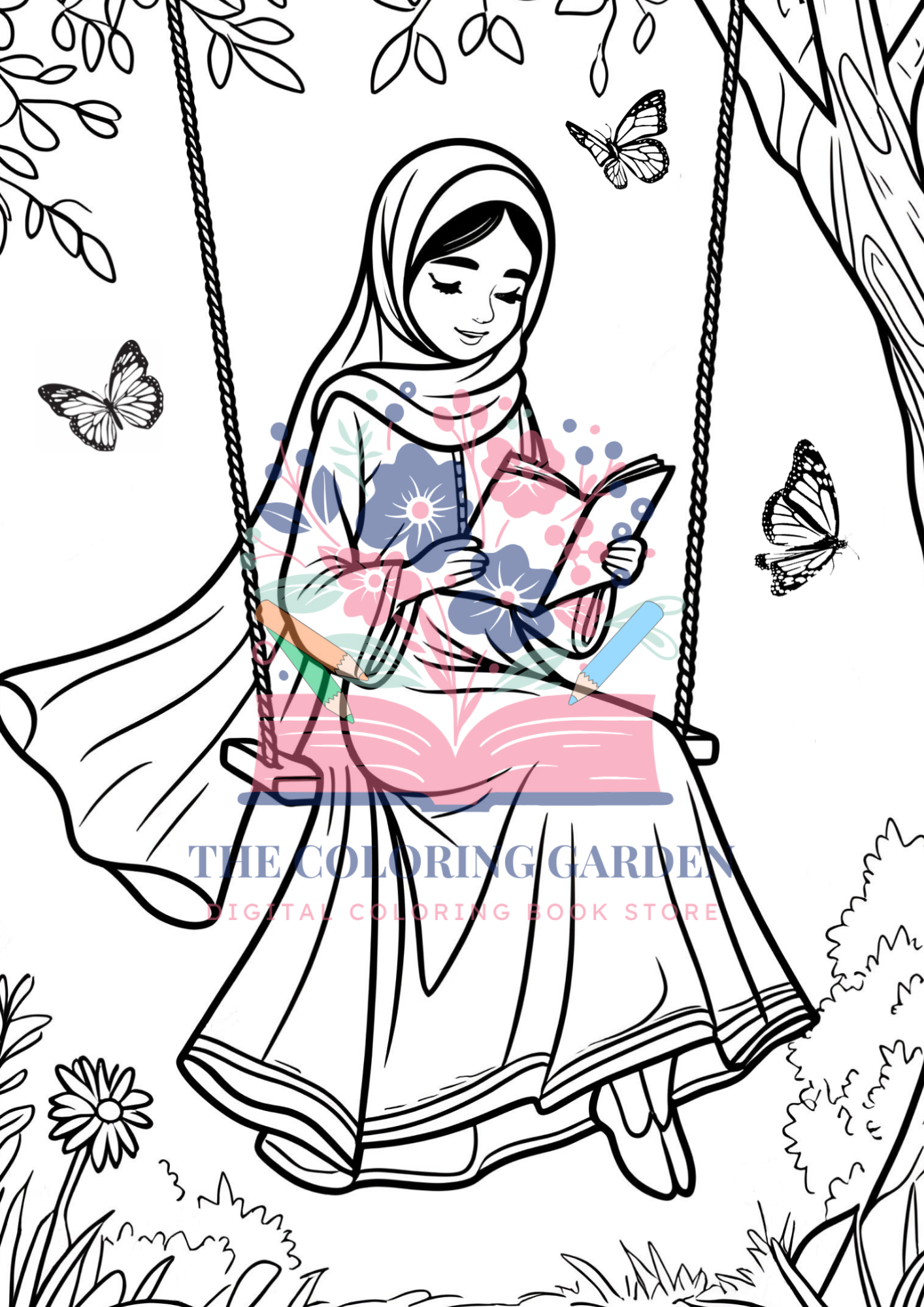 Reading Girls Coloring Book