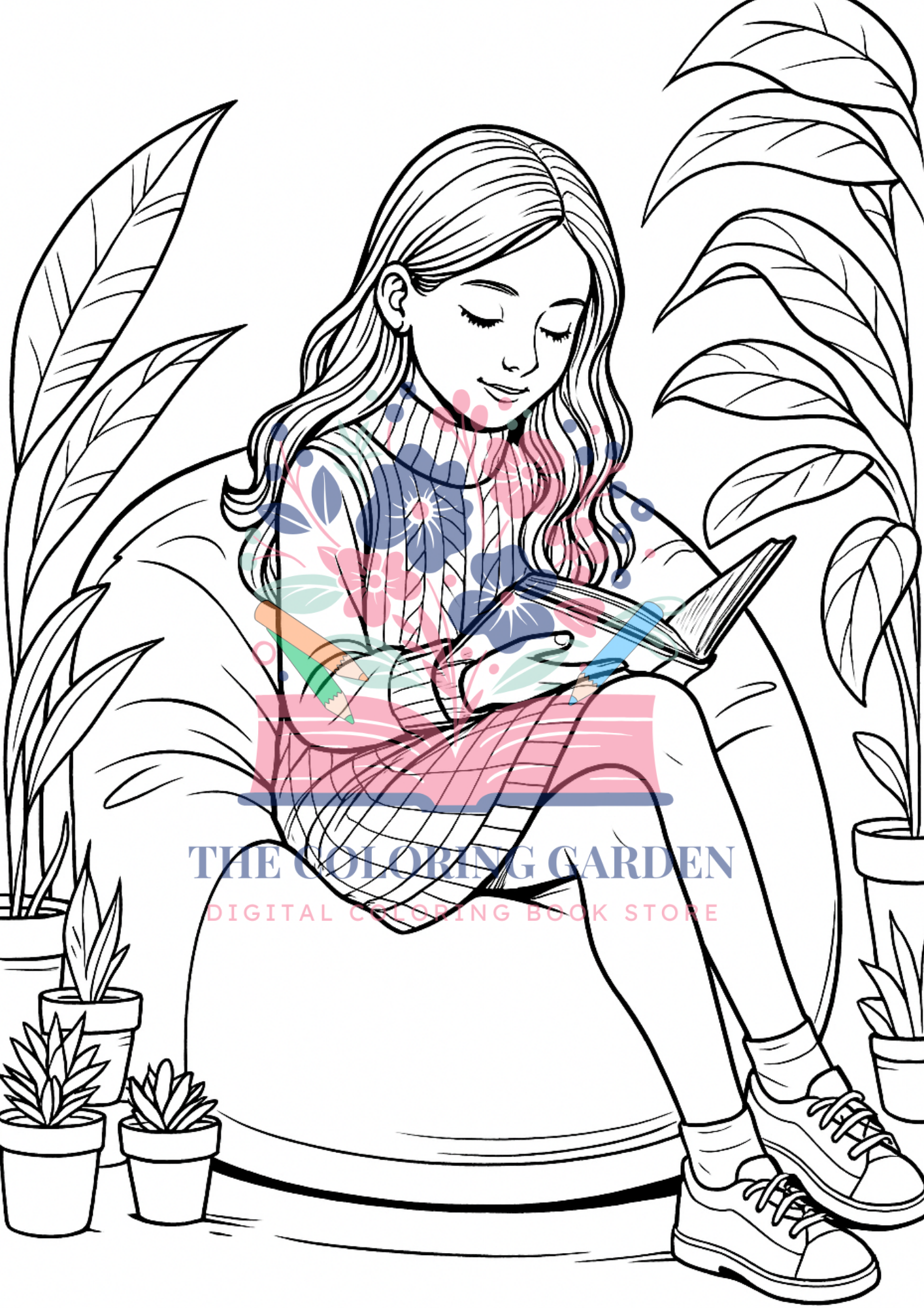 Reading Girls Coloring Book