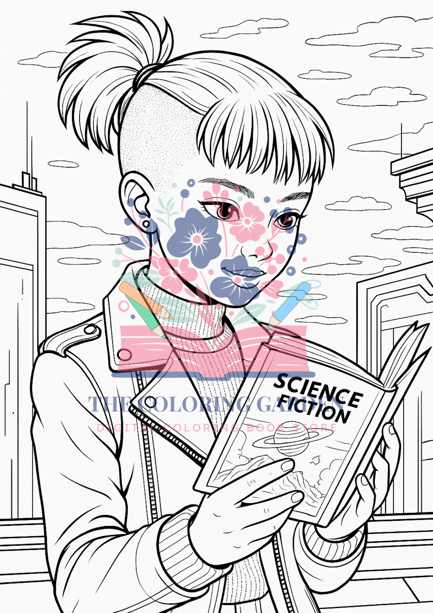 Reading Girls Coloring Book