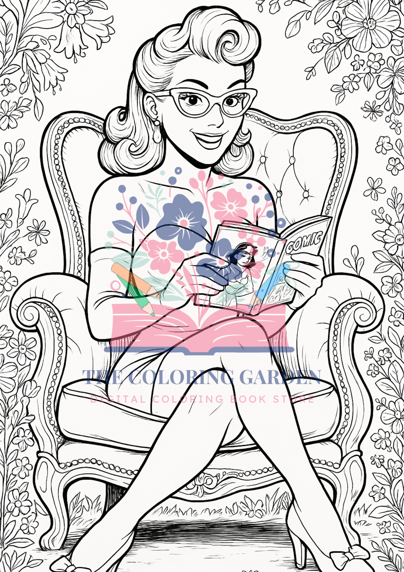 Reading Girls Coloring Book