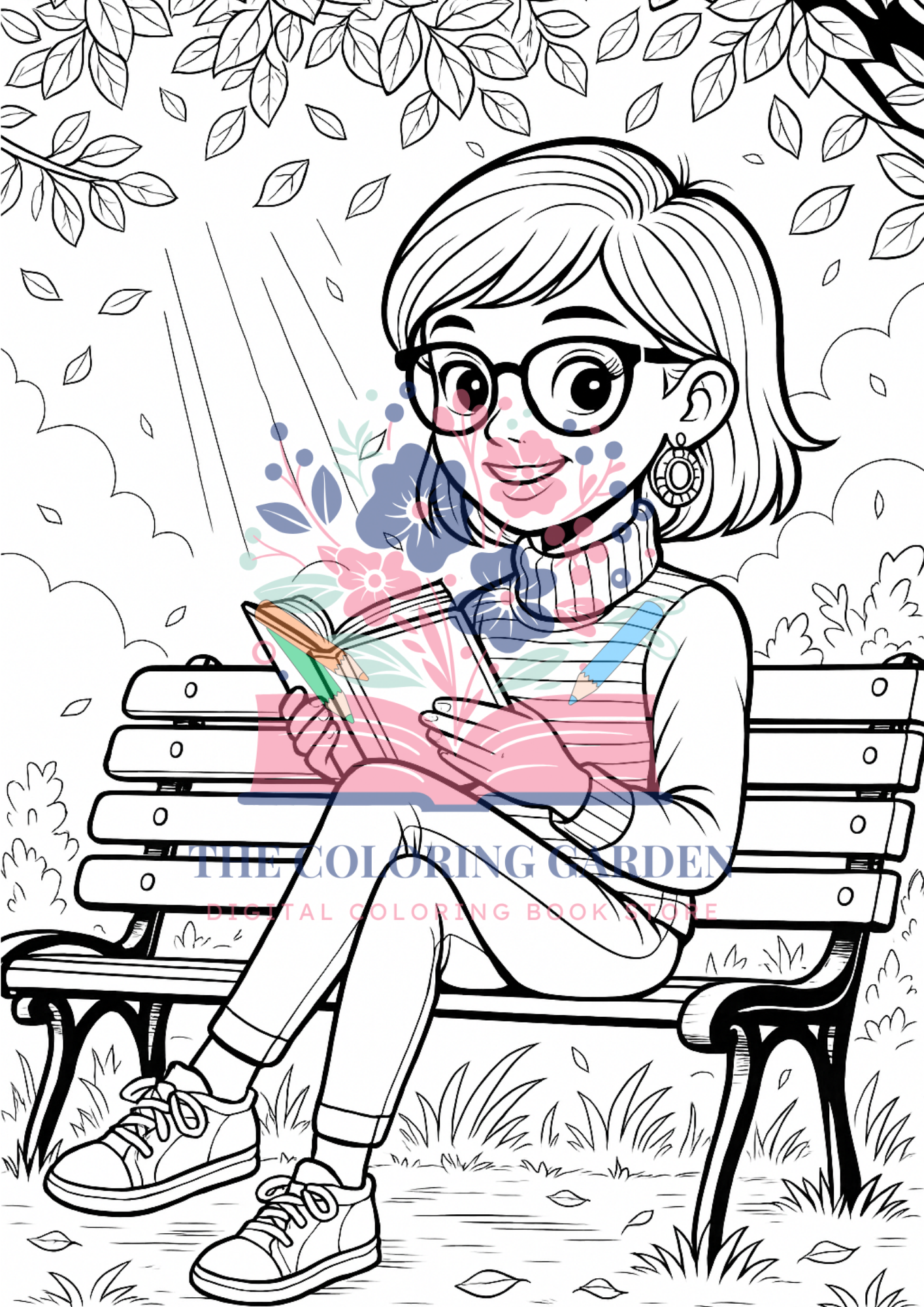 Reading Girls Coloring Book