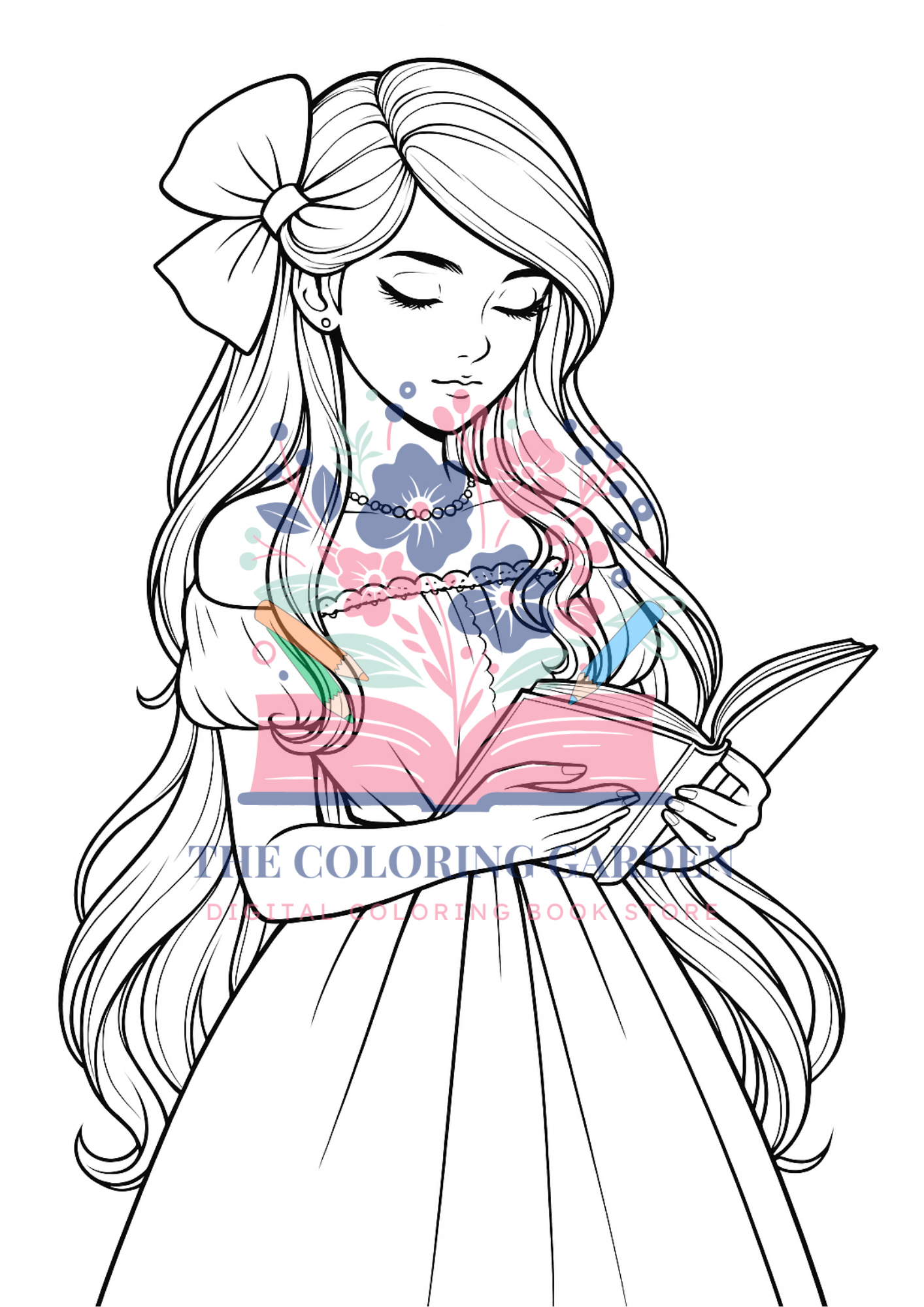 Reading Girls Coloring Book