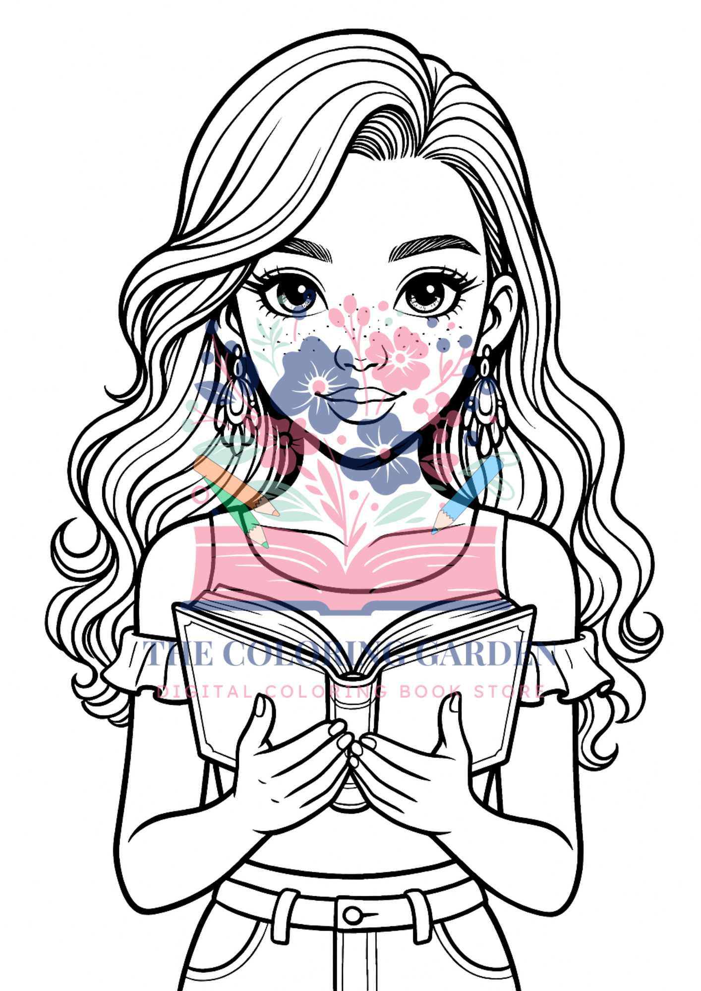 Reading Girls Coloring Book
