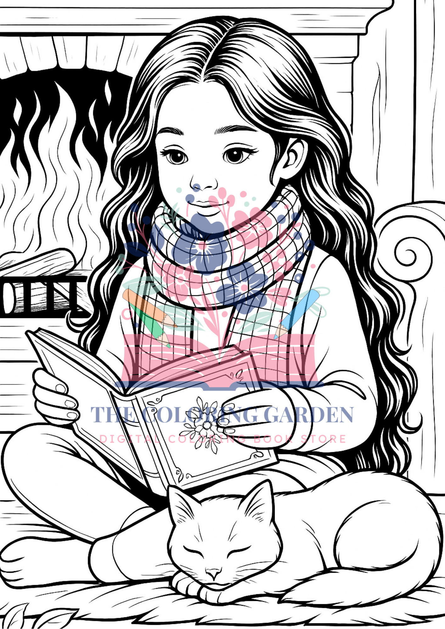 Reading Girls Coloring Book