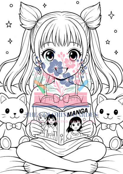Reading Girls Coloring Book