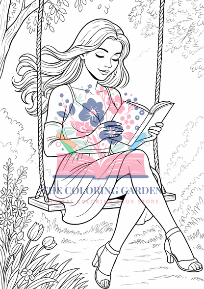 Reading Girls Coloring Book