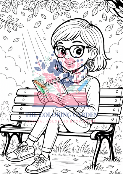 Reading Girls Coloring Book